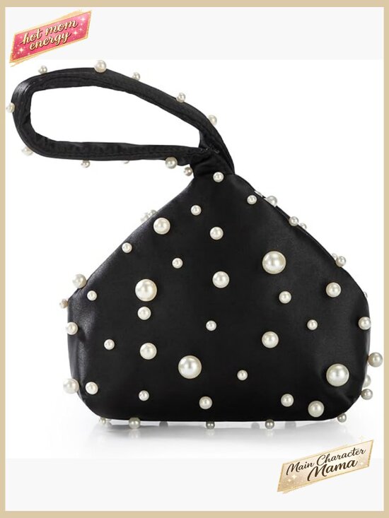 Handbags - Satin Evening Clutch Pearl Embellished Wristlet Bag Gatsby Party Formal